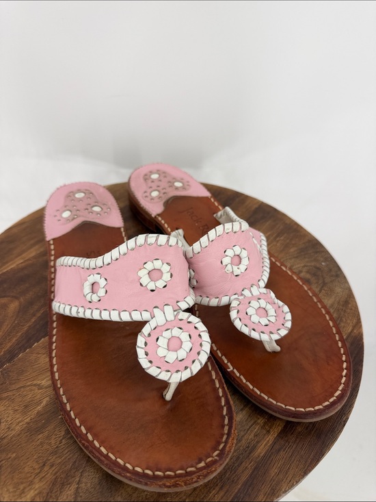 Jack Rogers Shoes - Jack Rogers Pink White Leather Navajo Flat Sandals Size 9 Preppy Resort